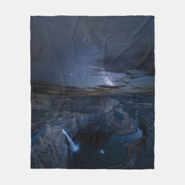 Palouse Falls Park & Milky Way | Washington State Fleece Blanket (Front)