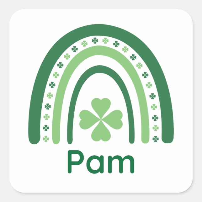 Pam Name Clover Boho Rainbow Square Sticker (Front)