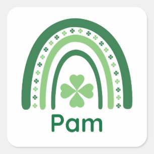 Pam Name Clover Boho Rainbow Square Sticker