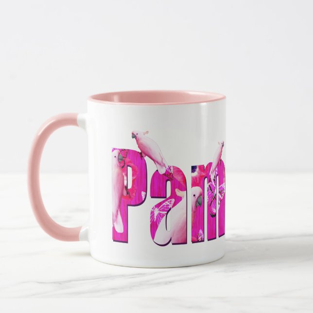 "Pam" Name Made With Australian White Parrots, Mug (Left)