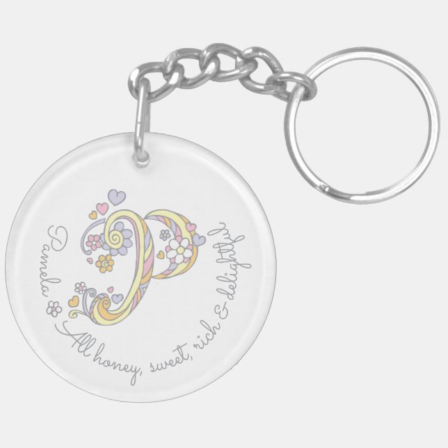 Pamela initial P girls name personalised keychain (Back Left)