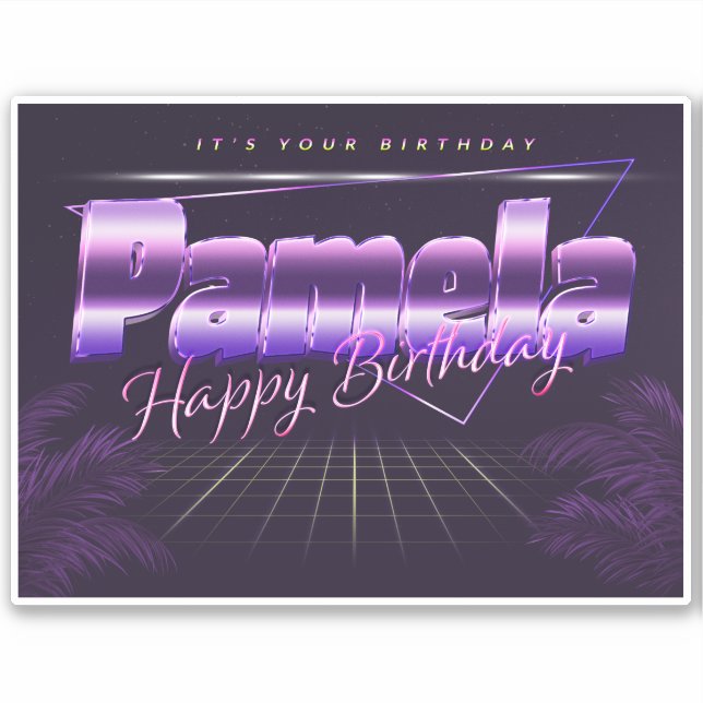 Pamela Name First name lila retro Sticker Birthday (Front)