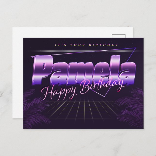 Pamela Name First name purple postcard birthday (Front/Back)