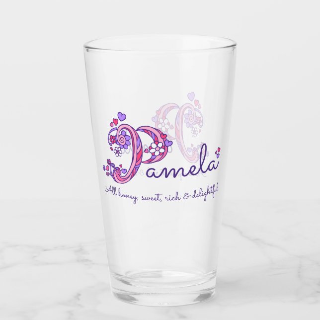 Pamela name meaning heart flower P monogram Glass (Front)