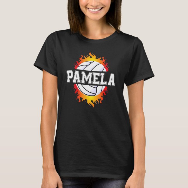 Pamela Name Volleyball Player Girls Ball and Net S T-Shirt (Front)