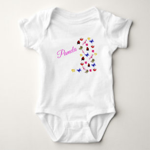 Pamela, Name With Bunnies, Parrots, Baby Bodysuit