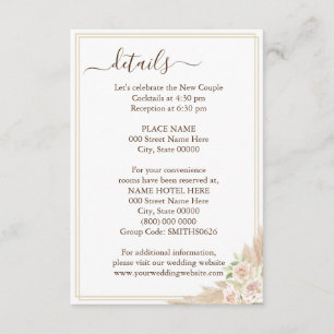Pampa Grass Floral Wedding Details Card