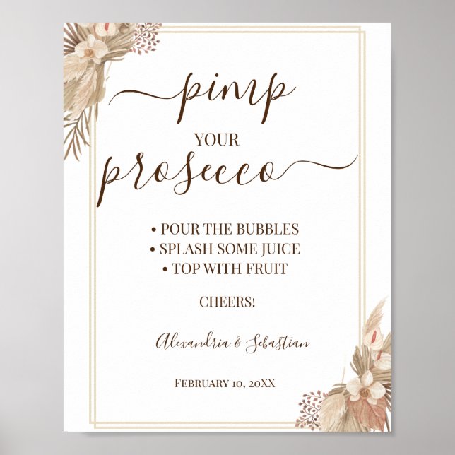 Pampa Grass Pimp your Prosecco Bridal Shower Sign (Front)