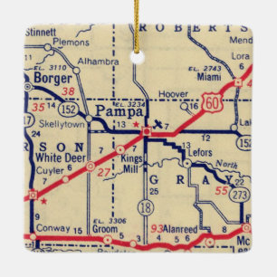Pampa TX Vintage Map Ceramic Ornament