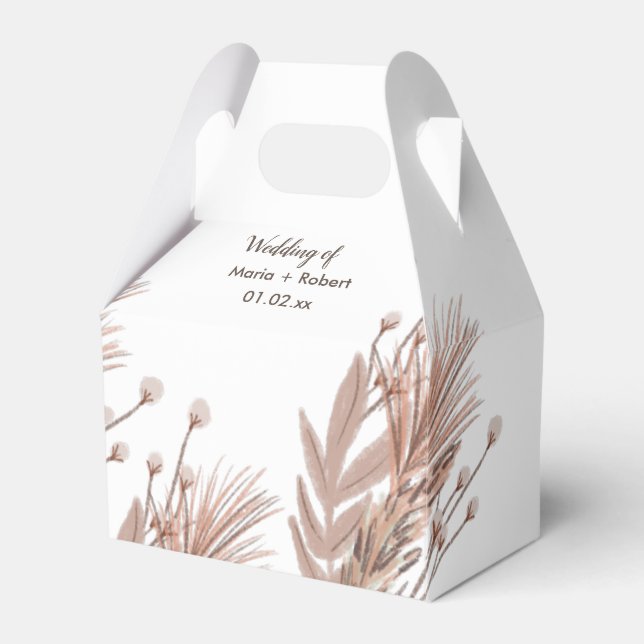 Pampas and Cotton Plants Botanical Wedding Favour Box (Front Side)