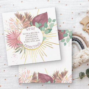 Pampas and Eucalyptus Neutral Boho Pregnancy Announcement