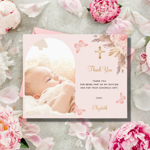 Pampas arch photo budget baptism thank you card