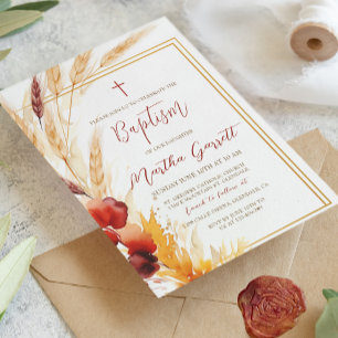Pampas Autumn Beige Girls Baptism Invitation