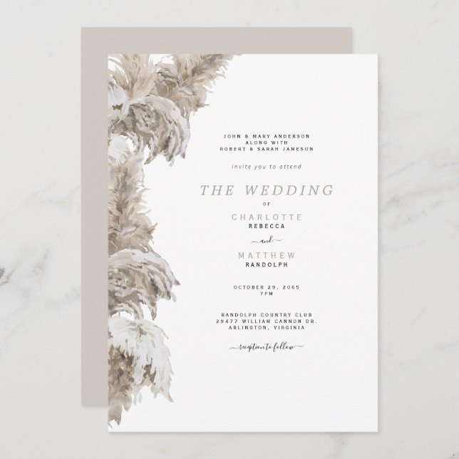 Pampas Beige Both Sets Parents Wedding II Invitation (Front/Back)