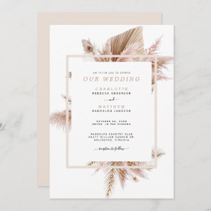 Pampas Beige No Parents Wedding Invitation