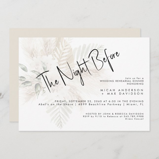 Pampas & Beige The Night Before Rehearsal Dinner Invitation (Front/Back)