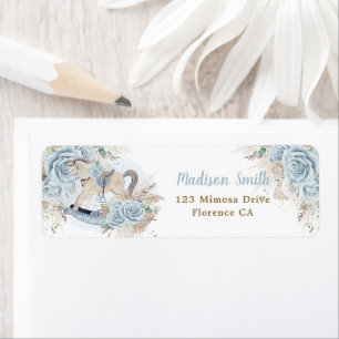 Pampas Blue Floral Rocking Horse Return Address Label