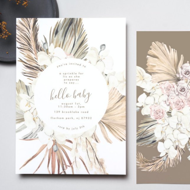 Pampas Boho Beach Hello Baby Shower Invitation (Creator Uploaded)