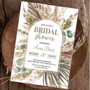Pampas Boho Brida shower Invitation
