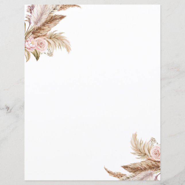 Pampas Boho Floral Stationery Paper (Front)