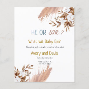 Pampas Boho Grass Gender Reveal Party Invitation