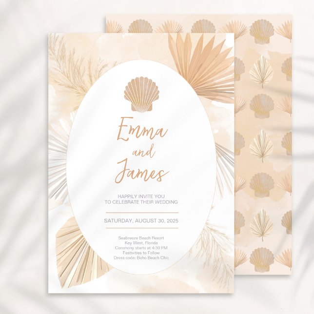 Pampas Boho Palm Ocean Wedding Invitation (Creator Uploaded)