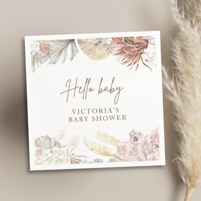 Pampas Boho Stylish Baby Shower Cocktail Napkin (Creator Uploaded)