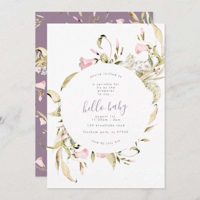 Pampas Boho Wildflower Garden Hello Baby Shower Invitation (Front/Back)