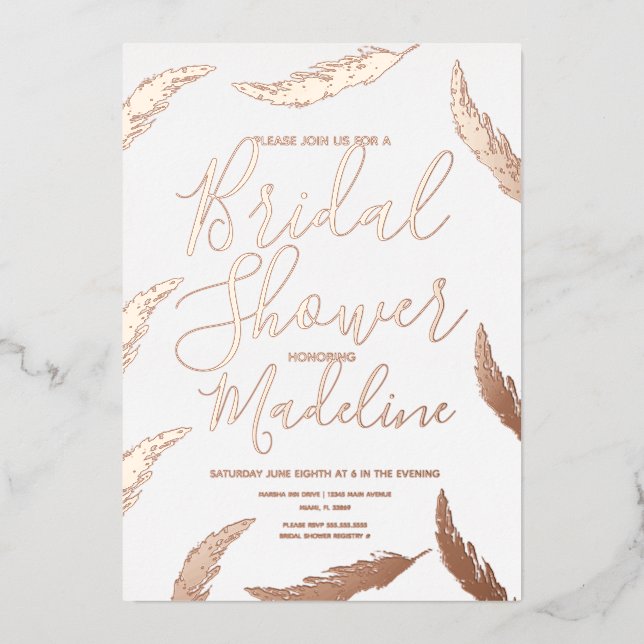 Pampas Bridal Shower Pressed Wedding Invitations (Front)