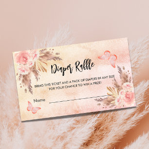 Pampas butterfly baby shower diaper raffle ticket enclosure card