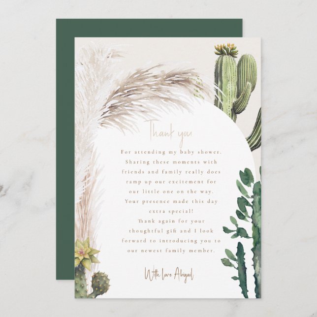 Pampas Cactus Baby Shower Thank You (Front/Back)