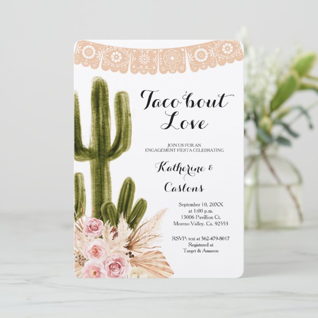  Pampas Cactus Taco Bout Love Engagement Party   Invitation (Standing Front)