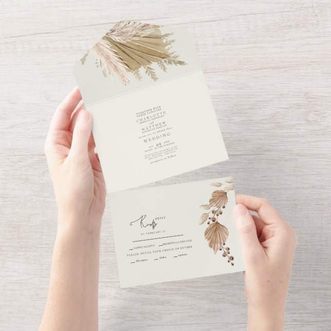 Pampas Dried Flowers No Parents Wedding All In One Invitation (Tearaway)