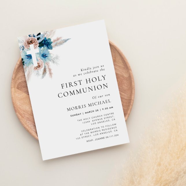 pampas dusty blue first communion invitation (Creator Uploaded)