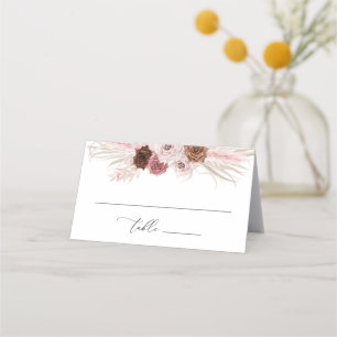pampas dusty pink floral folded wedding place card