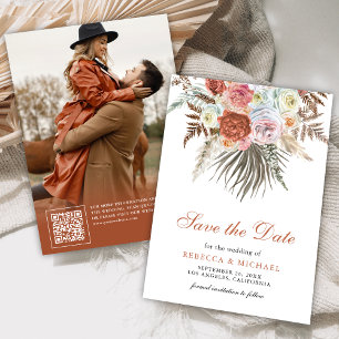 Pampas Earthy Floral Terracotta Wedding Photo Save The Date
