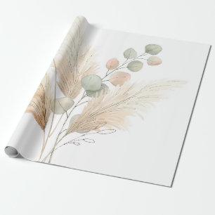 Pampas & Eucalyptus Boho Minimalist Botanical Wrapping Paper