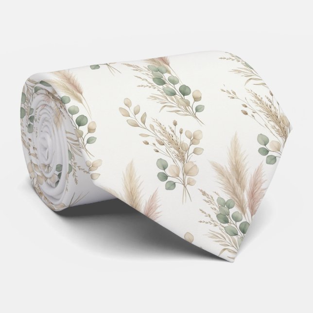  Pampas Eucalyptus Dried Botanical Garland Pattern Tie (Rolled)