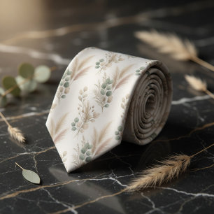 Pampas Eucalyptus Dried Botanical Garland Pattern Tie