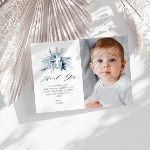 pampas floral baptism photo thank you card