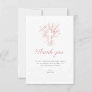 pampas floral dusty rose baptism thank you card