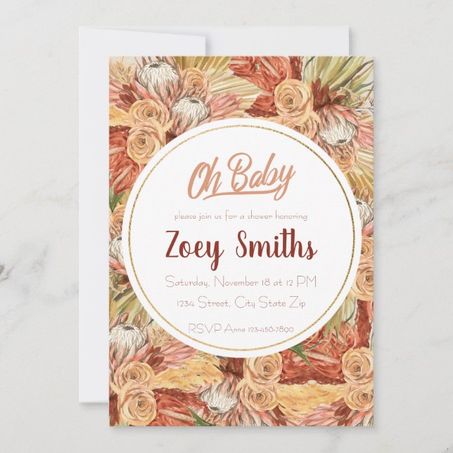 Pampas Floral Fall Baby Shower Invitation (Front)