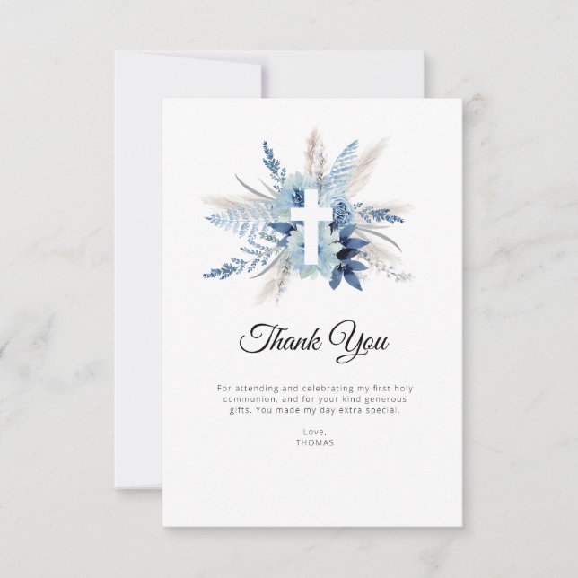 pampas floral first communion thank you card (Front)