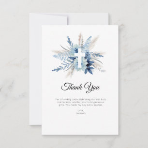 pampas floral first communion thank you card