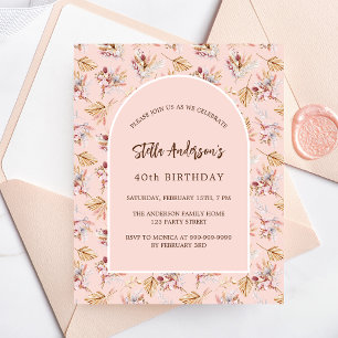 Pampas floral rose boho budget birthday invitation flyer
