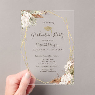 Pampas Flowers,Grad Cap,Graduation  Acrylic Invitations