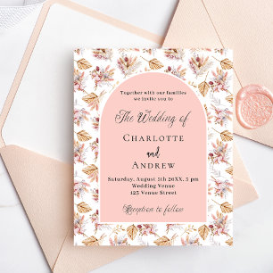 Pampas flowers rose gold budget wedding invitation