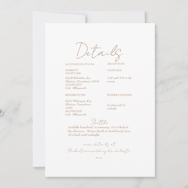 Pampas Gold Text Wedding Detail Invitation (Front)