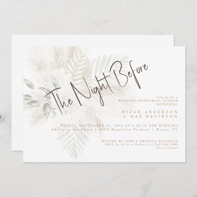 Pampas & Gold The Night Before Rehearsal Dinner Invitation (Front/Back)