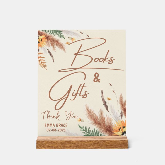 Pampas Grass A Little Wildflower Baby Girl Shower Acrylic Sign (Front)